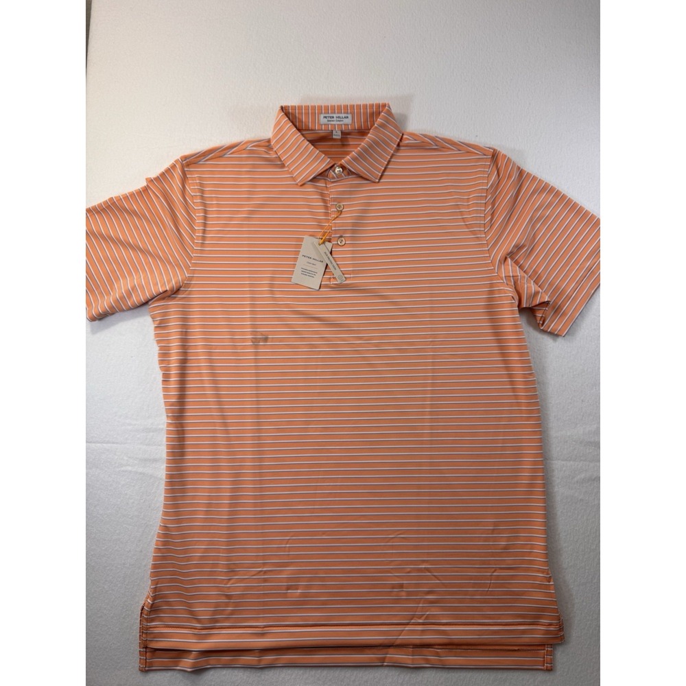 Peter Millar Summer Comfort Polo Mens L Orange Striped UPF Golf Outdoor NWT